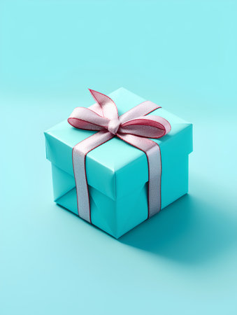 Gift box with bow on blue background. 3d rendering.の素材