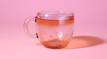 Cup of tea with a candle on a pink background. 3d renderingの素材