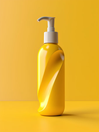 Blank cosmetic bottle mockup on yellow background. 3d renderingの素材