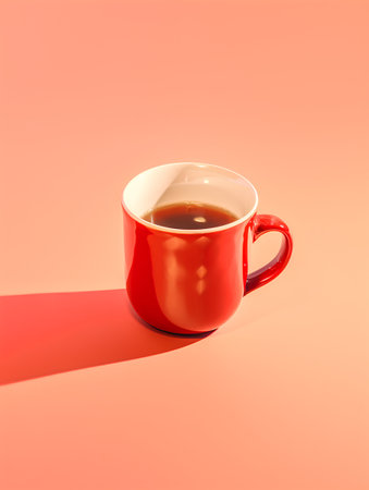 Coffee cup on orange background. 3d render illustration.の素材