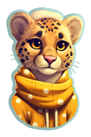 Cheetah in warm clothes and scarf. Vector illustration for your designの素材