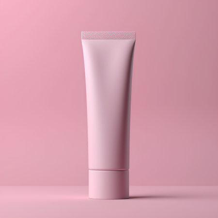 Pink cosmetic tube on a pink background. 3d rendering mock upの素材