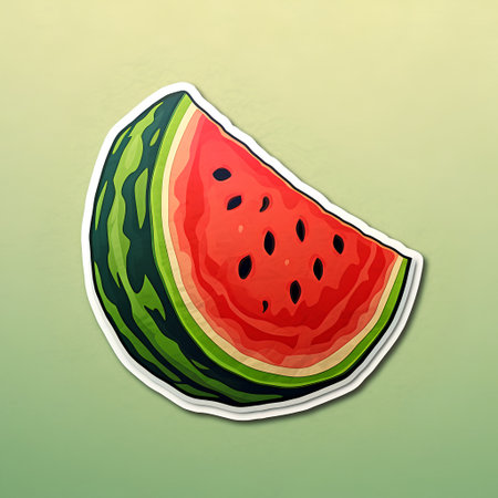 Watermelon sticker. Vector illustration of a slice of watermelon.の素材