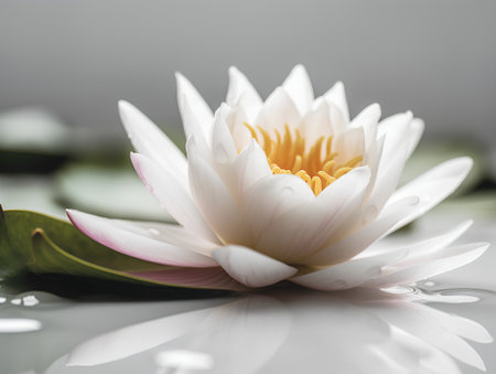 Beautiful white water lily on the water surface. Selective focus.の素材