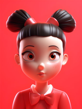 3d rendering of a cute girl with a red bow tie.の素材