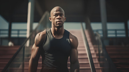 Portrait of an athletic man standing in a gym and looking at cameraの素材