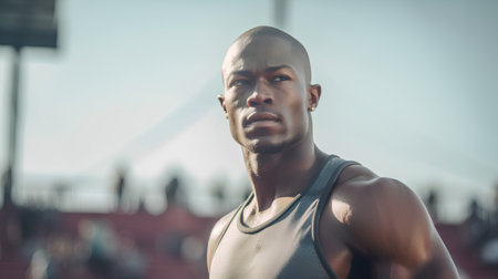 Portrait of a handsome muscular african american man at the finish lineの素材