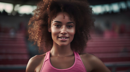 Portrait of a beautiful young woman with afro hairstyle in sportswear looking at camera.の素材