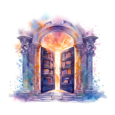 Watercolor illustration of a door in the old town. The entrance to the city.の素材