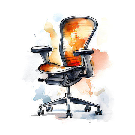 Office chair. Hand drawn watercolor illustration isolated on white background.の素材