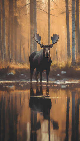 Moose in the autumn forest. Beautiful animal in the nature habitat.の素材