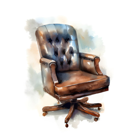 Hand drawn watercolor illustration of an armchair isolated on white backgroundの素材