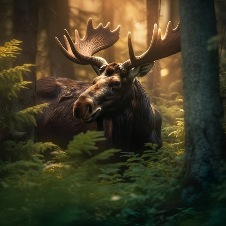 Moose with big antlers in the forest. 3d renderの素材