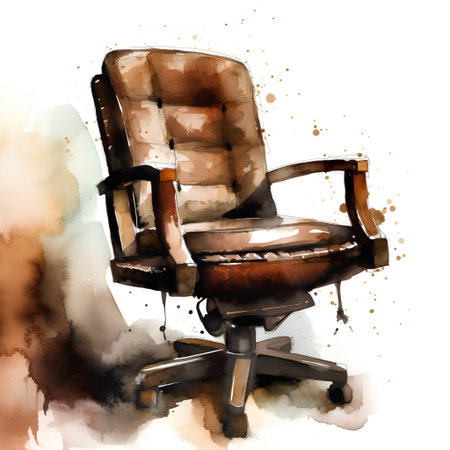 Hand drawn watercolor illustration of an old office chair on a white backgroundの素材