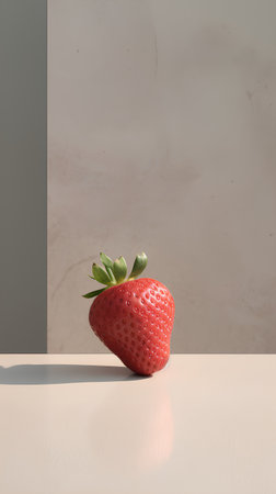 Strawberry on a beige background with shadows. 3d renderingの素材