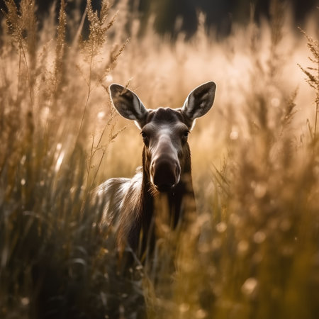 Moose in a field of tall grass with a beautiful bokehの素材