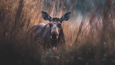 Moose (Alces alces) in the grass, UK.の素材
