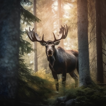 Large male elk in the forest. Wildlife scene. Nature backgroundの素材