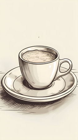 Coffee cup on a saucer. Vector illustration in sketch style.の素材