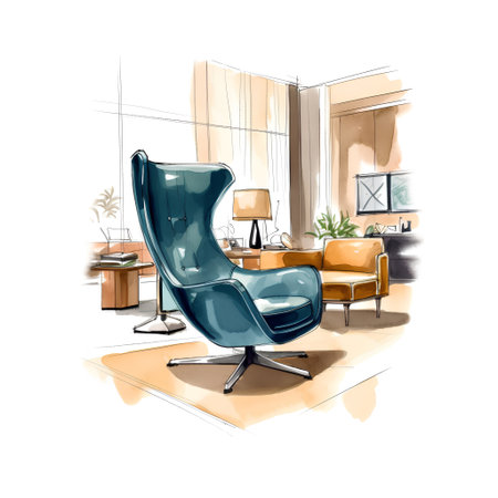 Modern living room interior with armchair. Hand drawn vector illustration.の素材