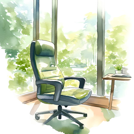 Watercolor illustration of a chair in the office. Hand-drawn illustrationの素材