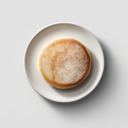 Pancake with sugar on plate isolated on white background, top viewの素材