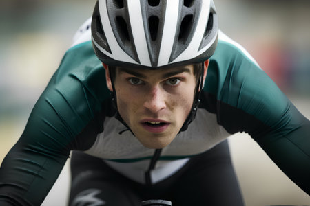 Cyclist in action at the cycling race, extreme closeupの素材