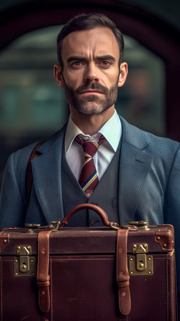 Portrait of a handsome mature businessman holding a briefcase. Business concept.の素材