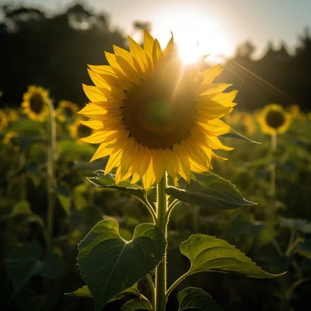 Sunflower in the field at sunset. Summer landscape with sunflowers.の素材