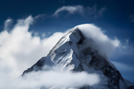 Mountain peak with snow and clouds in Himalayas, Nepalの素材