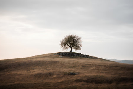 Lonely tree on a hillside in the morning light.の素材
