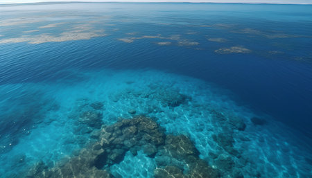 Aerial view of coral reef and sea water surface. Nature backgroundの素材