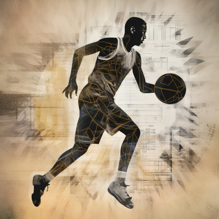 Basketball player with ball in action on abstract grunge background.の素材