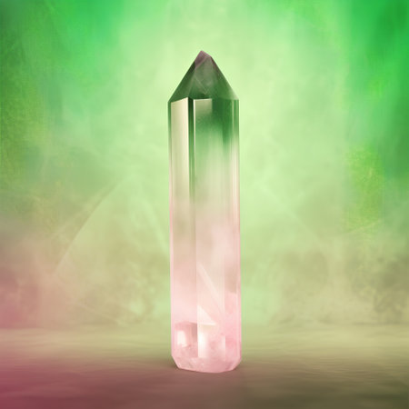 3d render of a crystal on a green background with copy spaceの素材