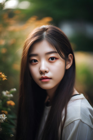 Portrait of thai china adult beautiful girl relax and smileの素材