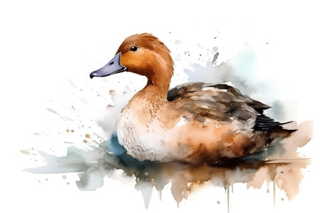 Watercolor image of a duck on a white background. Hand-drawn illustrationの素材