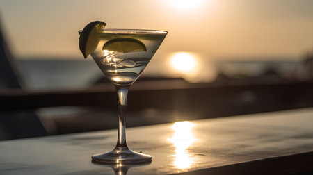 Cocktail on the beach at sunset. Cocktail in a glassの素材