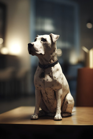 Dog statue in the room. Vintage style. Selective focus.の素材