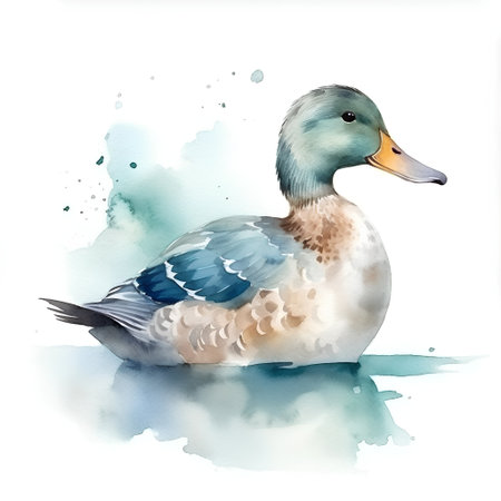 Watercolor illustration of a duck on a white background. Watercolor illustration.の素材