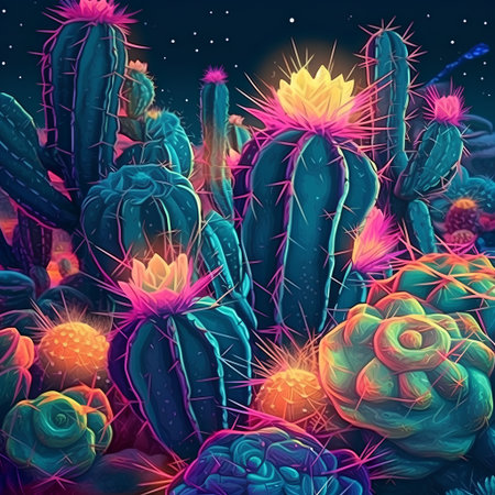 Cactuses in the desert. Colorful illustration for your designの素材