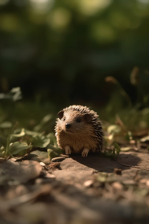 hedgehog on the ground in the park, shallow DOFの素材