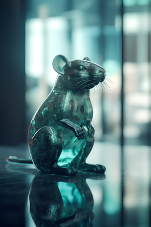 Cute little rat sitting on the glass table. 3d renderingの素材