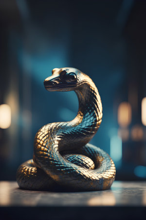 Bronze snake on a dark background. 3d rendering, 3d illustration.の素材