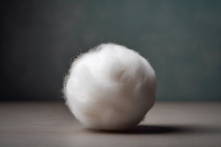 Cotton wool ball on a wooden table. Close-up.の素材
