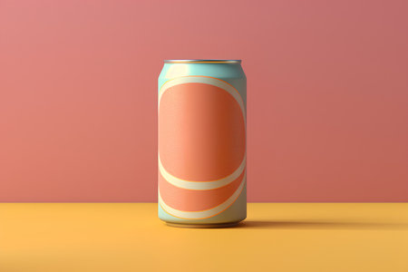 Aluminum soda can mockup on yellow and orange background. 3d renderingの素材