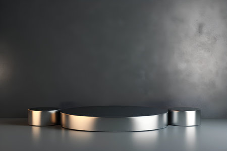 Black and golden podium on concrete background. 3d render illustration.の素材