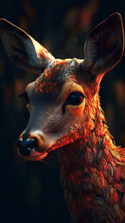 Deer portrait on a dark background. 3d rendering illustration.の素材