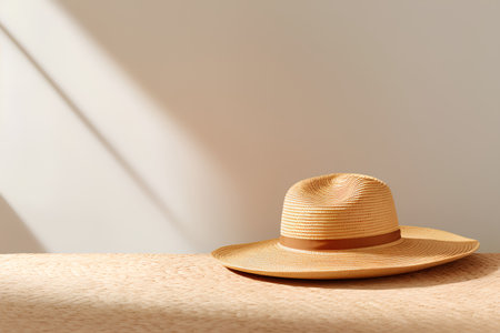 Straw hat on the sand in the sun. 3d renderingの素材