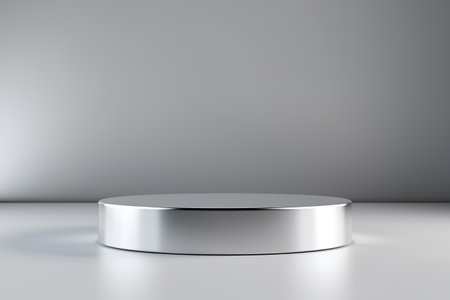 Silver podium on a gray background. 3d rendering, 3d illustration.の素材