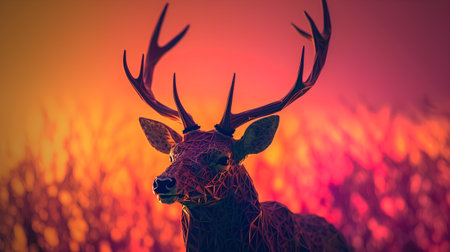 Deer with big antlers in the forest. 3d renderingの素材